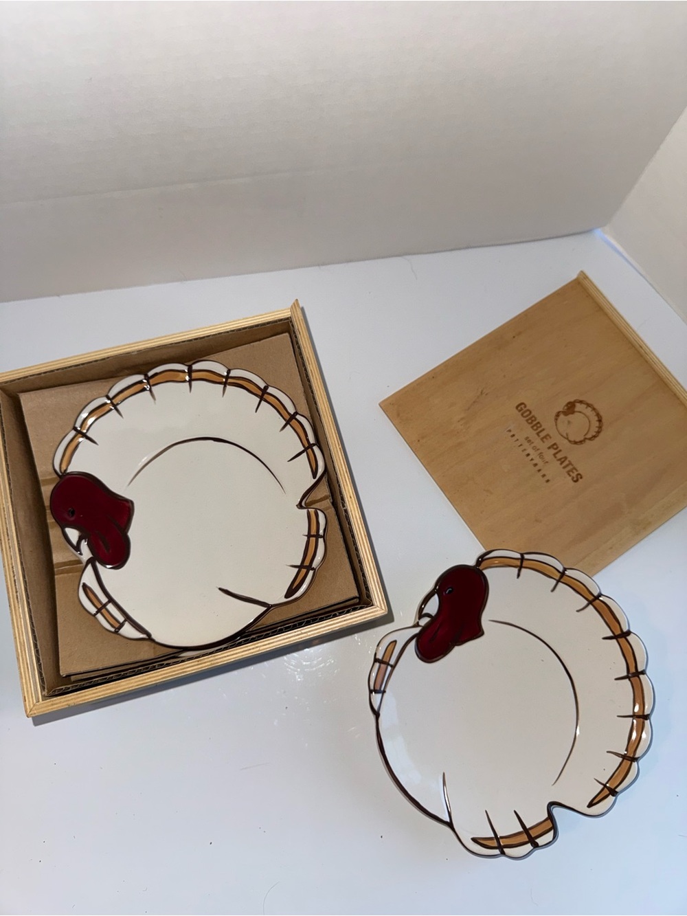 NIB POTTERY BARN Gobble Plates set of 4 Thanksgiving dining room decor